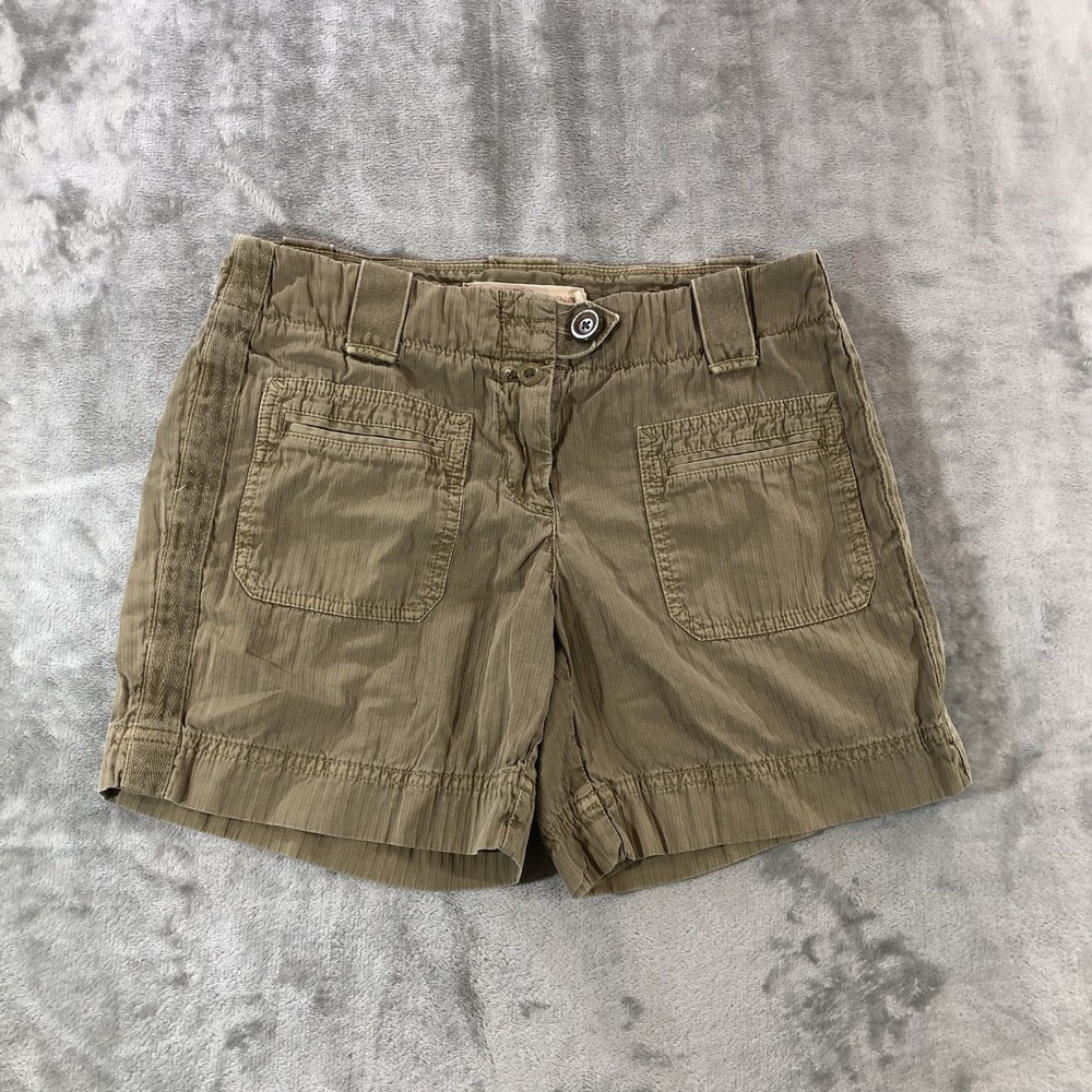 vtg J.Crew Chino Shorts Womens 2 Green Twill City Fit 100% Cotton Utility Pocket